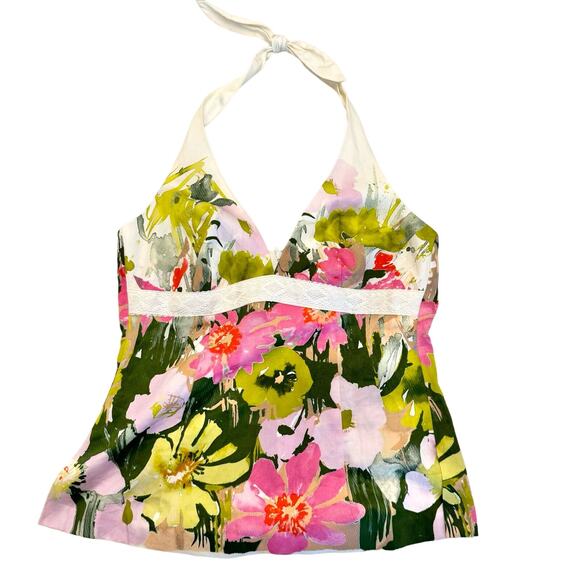 Trina Turk Floral Print Halter Crop Top 6 NWT - Picture 1 of 9
